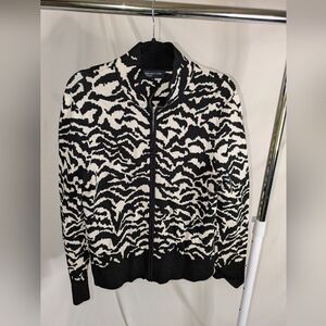Jones New York Zebra Print Knit Jacket – Zip-Up Black White Animal Print